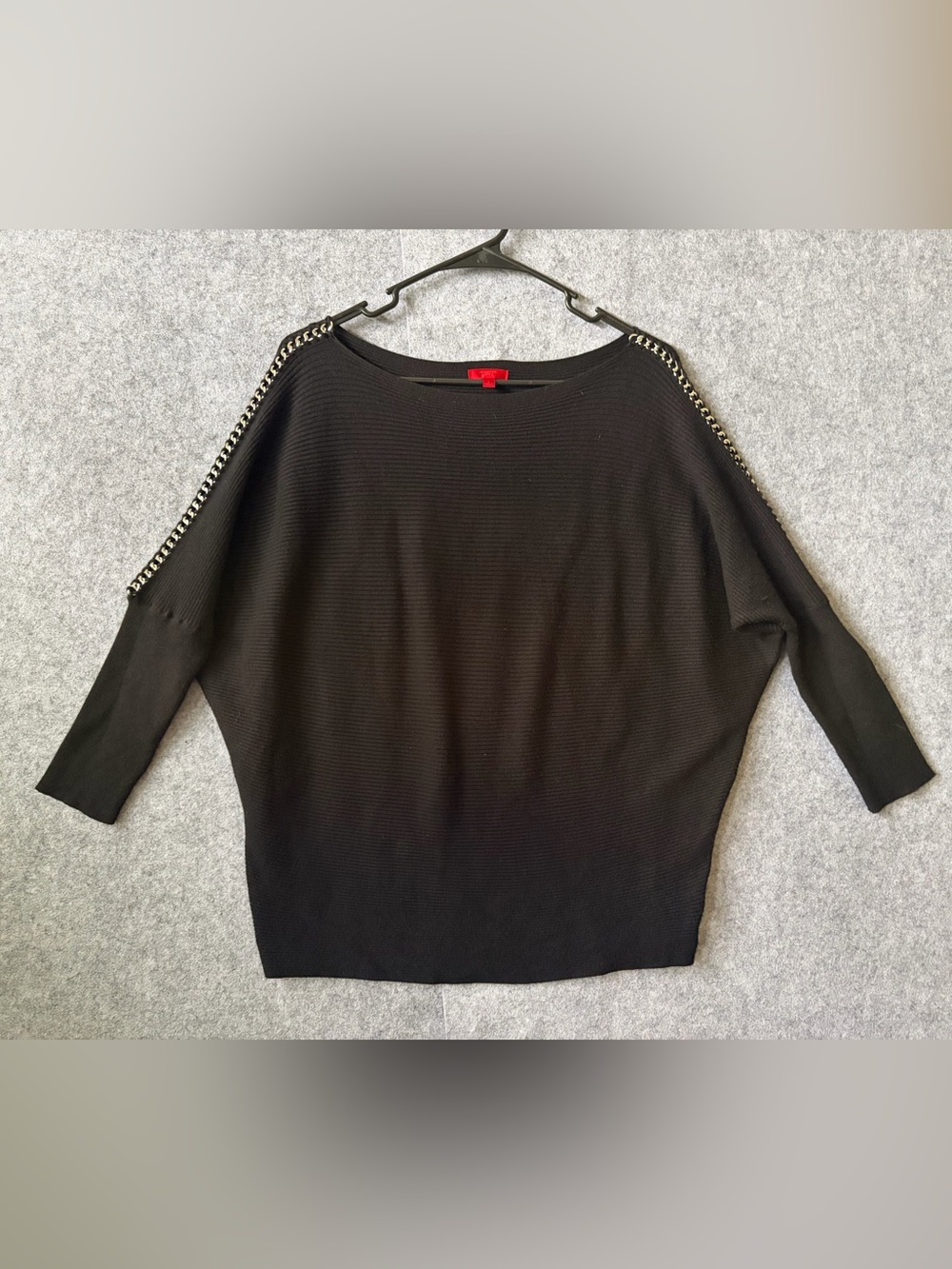 Jennifer Lopez Black Chain-Trim Dolman Sweater
